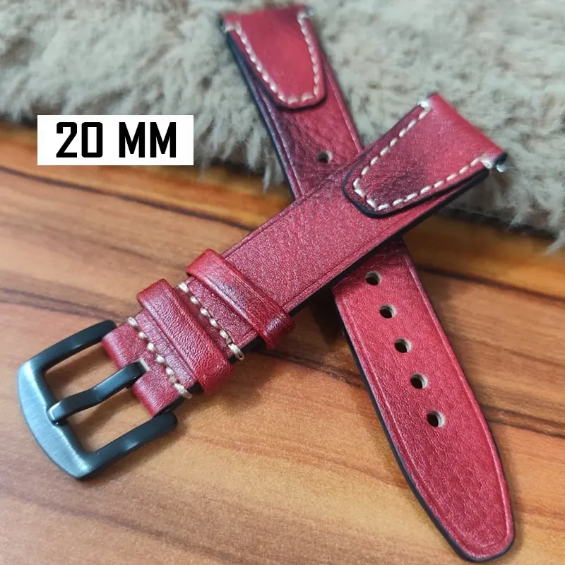 20mm Red Watch Strap Genuen Leather Premium Quality